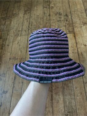 Michiko London Koshino Vintage Black Colorful Striped Sun Hat EUC!